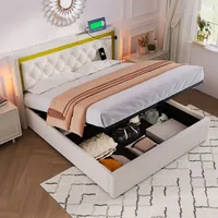 ULIFE LED-beleuchtetes Doppelbett mit USB-C-Ladefunktion, großer Speicherkapazität, langlebiges Eisengestell,