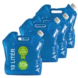 Plasteo Wasserkanister 4 x 10 Liter faltbar – BPA-frei – Trinkwasserbehälter aus PE – Camping, Festival, Garten, Notvorrat, für Wohnmobil, ... - Blau