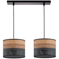 KAR LIGHTING Pendelleuchte 2-flammig aus schwarzem Metall mit Holzoptik-Details (PVC), höhenverstellbar | E27 Fassung | LED geeignet | Hängelampe für Wohn-, Esszimmer, Küche, Büro