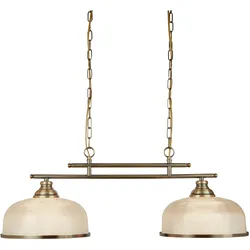 Bistro II Retro Vintage Pendelleuchte 2-flammig messing antik Glasschirm geriffelt