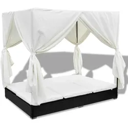 vidaXL Outdoor-Loungebett mit Vorhang Poly Rattan Schwarz