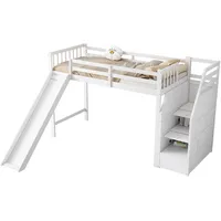 Hochbett Kiefernholz Und Mdf Weiß 90x200 Cm Mit Rutsche, Ablageleiter Und En747-zertifizierung
