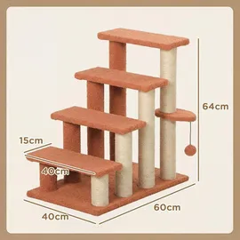 PawHut Katzentreppe 4 Stufen Hundetreppe Plüsch Braun 60 x 40 x 64 cm