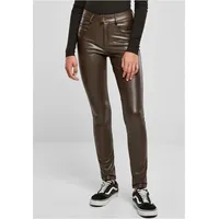 URBAN CLASSICS Ladies Mid Waist Synthetic Leather Pants in Braun, 34