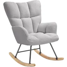 Tectake Schaukelstuhl Torve Bouclé 70 x 97 x 96 cm Hellgrau gepolstert