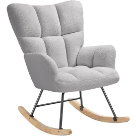 Tectake Schaukelstuhl Torve Bouclé 70 x 97 x 96 cm Hellgrau gepolstert