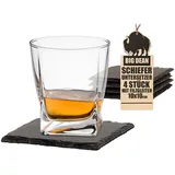 BigDean Schiefer Untersetzer Set 4 teilig 10x10 cm quadratische Tisch-Untersetzer Servierplatten - 4 Gummifüße zum Schutz