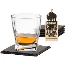 BigDean Schiefer Untersetzer Set 4 teilig 10x10 cm quadratische Tisch-Untersetzer Servierplatten - 4 Gummifüße zum Schutz