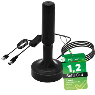 [Test SEHR GUT, Note 1.2 *] Anadol AXRED Magnes DVBT2 Antenne mit Verstärker 30dBi für innen außen, DVBT Antenne für Receiver Fernseher Radio, DVB-T DVB-T2 Antennen, Zimmerantenne 5m Kabel