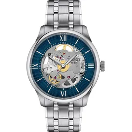 TISSOT Chemin Des Tourelles Powermatic 80 Squelette" Herrenuhr Silber blau Automatik Saphirglas 39mm