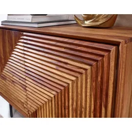 FineBuy Massivholz Design Sideboard Sheesham Kommode mit 2 Türen Retro Design Metall schwarz