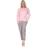 Normann Damen Frottee Schlafanzug mit Bündchen Pyjama mit Herzmotiv - auch in Übergröße, Farbe:rosa, Größe:40-42 - 40-42