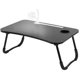 ML-Design Laptoptisch fürs Bett/sofa, Schwarz 60x40 cm, Betttisch klappbar Notebook Tisch mit 4 USB Ladeanschluss, Schublade, Usb-lampe, Lüfter, Tablet Ständer, Getränkehalter, Laptopständer Lapdesks