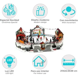 Wellhome - Weihnachtsdeko Eisbahn mit LED-Lichtern und Bewegung 21x22,5x39cm