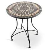 Mosaiktisch 60 cm Ø, mediterraner Garten- & Terrassentisch, 71 cm hoch, Dunkelblau-Beige, Raburg Mayla