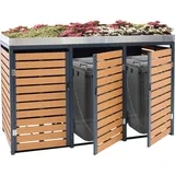 MCW 3er Mülltonnenverkleidung MCW-K14, Mülltonnenbox mit Pflanzkasten, 124x200x84cm WPC Edelstahl 107kg ~ Teak-Optik