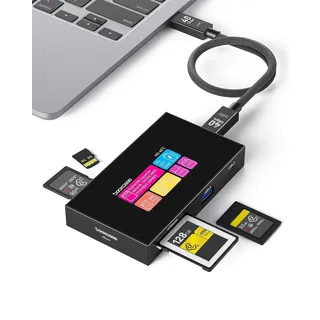 DOCKCASE Smart 8-in-1 CFexpress Type B/Type A Kartenleser mit Touchscreen, UHS-II SDµSD-Steckplätzen, 4K HDMI, USB-C & USB-A 10 Gbps, PD 3.0 100W Perfekt für Filmemacher, Fotografen & Kreative
