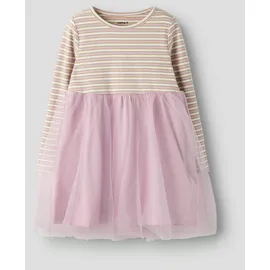 NAME IT "NMFTAIAS LS TULLE DRESS", Mädchen, Gr. 116, N-Gr, dawn pink stripes:cloud dancer, Jersey, Obermaterial: 90% Baumwolle, 5% Elasthan, 5% metallisierte Fasern, geringelt, gestreift, unifarben, bequem, Rundhals, Kleider Minikleid