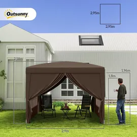 Outsunny Faltpavillon 3 x 3 m inkl. 4 Seitenteile Braun
