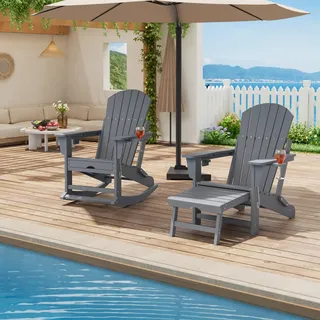 2-in-1 Faltbarer Schaukelstuhl Aus HDPE, Adirondack-Liegestuhl Mit Getränkehalter, Breiten Armlehnen Und Fußstütze, Wetterfester Gartenstuhl, Für Terrasse Und Pool, 73,9 x 84 x 104,6 cm (1 Stück)