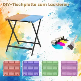 Fantask Gartentisch Klappbar Ø 70 x 73 cm Naturbelassen/Schwarz