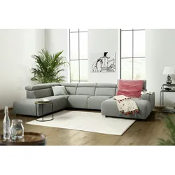 KAWOLA Sofa RISO Wohnlandschaft U-Form Stoff Longchair rechts grau