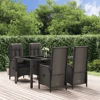 IKAYAA Rattan Essgruppe 4 Personen Gartenmöbel Essgruppe mit Verstellbare Hochlehner Stühlen Garten Sitzgruppe Schwarz Rattan Gartenmöbel Set mit Auflagen Sitzgarnitur mit 150 cm Tischlänge