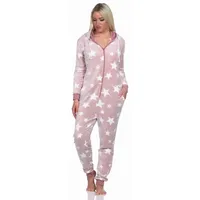 Normann Damen Schlafanzug Jumpsuit Overall in Sterneoptik aus kuschelig