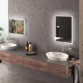 Homcom Badspiegel mit LED-Leuchte, 70 x 50 cm Silber
