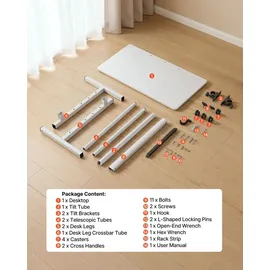 Vevor Höhenverstellbarer Schreibtisch 810x410mm, 25kg Belastbarer Computertisch mit 360° Neigbarer Tischplatte, Bürotisch mit Haken Feststellbaren Rollen, Steh-Sitz-Tisch für Homeoffice Arbeitszimmer