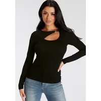 MELROSE Langarmshirt, Langarm, unifarben, mit Zierschnalle, Gr. 34, schwarz,