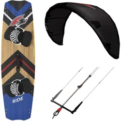 F2 Set Kite Ride V5 9qm|Kiteboard Ride Wood 137cm |Control Bar 52cm SCHWARZ 9m2