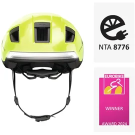 ABUS Fahrradhelm HYP-E - Helm mit Frontlicht, Rücklicht und Blinklicht - geeignet auch fürs Fahrradfahren auf E-Bike und S-Pedelec - für Jugendliche und Erwachsene - Größe L, Signal Gelb