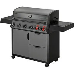 Gasgrill ENDERS "HYDE 6 SIKR Turbo", schwarz (schwarz, grau), B:168cm H:118cm T:56cm, Grills, erreicht turboschnell extrahohe Temperaturen für scharfes Anbraten