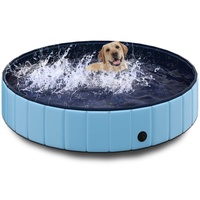 TOSANEO Hundepool Swimmingpool Pool Plantschbecken Badewanne Hundebadewanne Schwimmbecken für Hunde und Katzen platzsparend faltbar Blau Ø 80cm x H 20cm