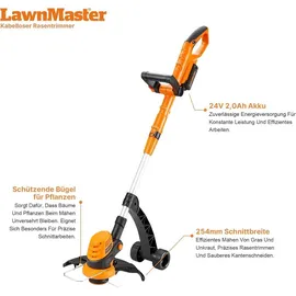 LAWNMASTER Akku-Rasentrimmer 24V 2,0 Ah inkl. 1 x 2,0 Ah und Ladegerät