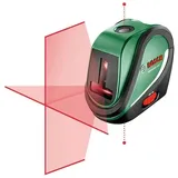 Bosch Kreuzlinienlaser UniversalLevel 2 mit Stativ (Laserkreuz inkl. integrierter Lotpunkte für präzises Ausrichten und einfache Übertragung von Referenzen, im Karton)