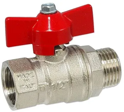 Kugelhahn 1/2'' IG x 1/2'' AG - DN 15 - Messing vernickelt - mit Flügelgriff rot
