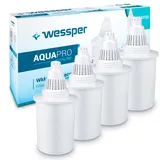 Wessper Alkalischer Wasserfilter Kartuschen 4 Stück, Wasserfilterkartusche AQUApro | Water Filter Cartridges zur Reduzierung von Chlor & Schwermetalle | Anheben des pH-Werts für Bis zu 300 L – Weiß