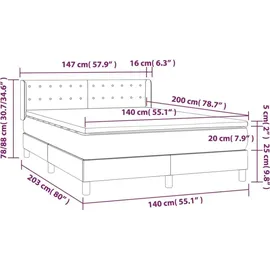 vidaXL Boxspringbett mit Matratze Dunkelgrau 140x200 cm Stoff