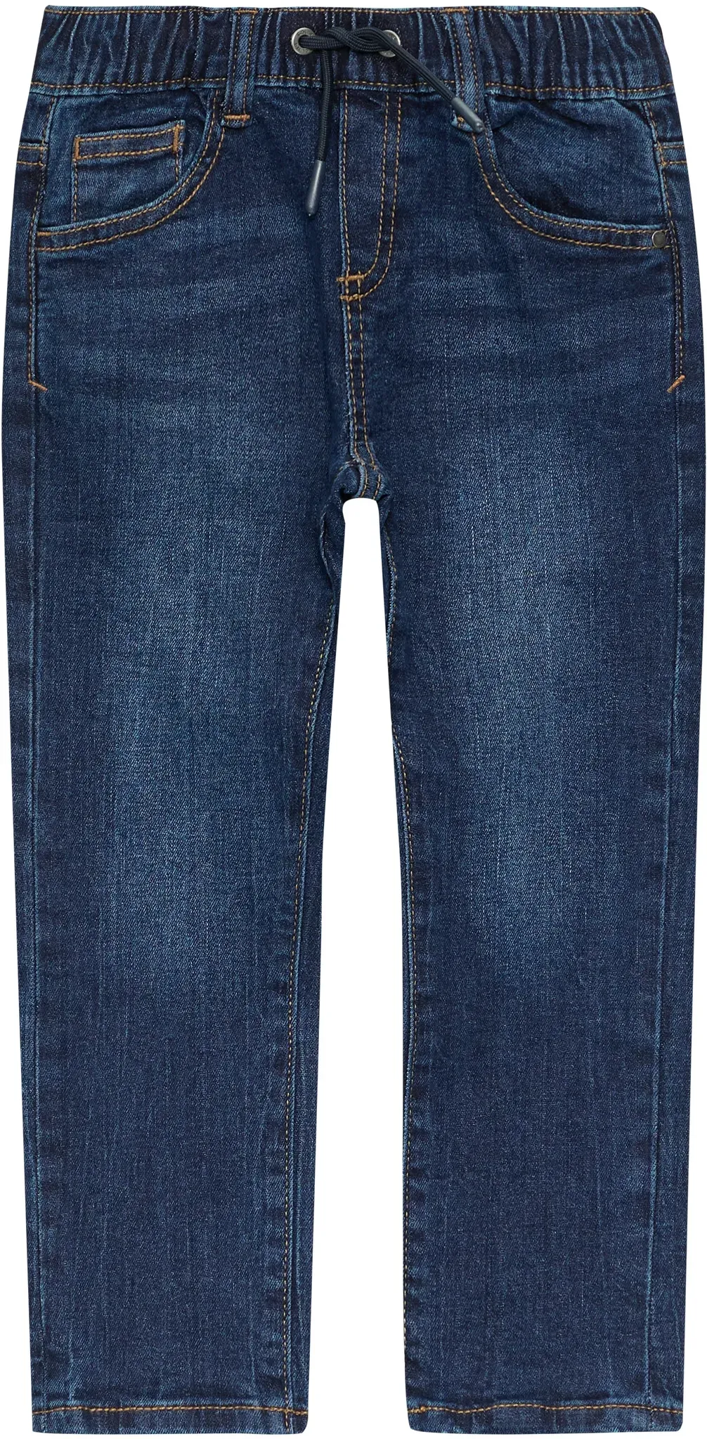 5-Pocket-Jeans S.OLIVER JUNIOR, Jungen, Gr. 92, N-Gr, blau (blaureg), Denim/Jeans, Obermaterial: 85% Baumwolle, 14% Polyester, 1% Elasthan, unifarben, regular fit knöchellang, Jeans 5-Pocket-Jeans, mit elastischem Bund und Kordelzug