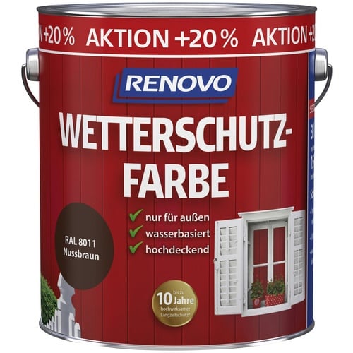 RENOVO Wetterschutzfarbe seidenglänzend, nussbraun RAL 8011