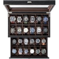 TAWBURY Uhrenbox für 24 Uhren - Extra Großer Uhrenkoffer 24 uhren | Schwarz Uhrenbox Herren | Luxus Uhren aufbewahrungsbox | Uhren etui mit Schublade