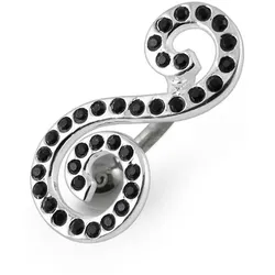 Bauchnabelpiercing FIRETTI "Schmuck Geschenk Piercing Silber Körperschmuck MUSIC Notenschlüssel", schwarz (silberfarben, chirurgiestahlfarben, schwarz, schwarz), Piercings, Silber 925 (Sterlingsilber), Chirurgiestahl, mit Zirkonia (synth.)