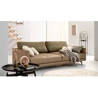 Hülsta-Sofa 4-Sitzer 414 Couch Leder beige inkl. Kissen Stoff olivgrün 220 cm