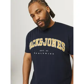 Jack & Jones PlusSize T-Shirt JJECALEB VARSITY TEE SS O-NECK NOOS PLS mit Logobranding blau XXXL (62/64)