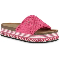 VAN HILL Damen Pantoletten Plateau Ethno Look Trendy Schuhe