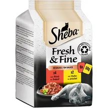 Sheba Fresh & Fine in Sauce - Hochwertiges Katzen Nassfutter - Rind und Huhn - Für die tägliche Abwechslung im extra kleinen Portionsbeutel - 36 x 50g