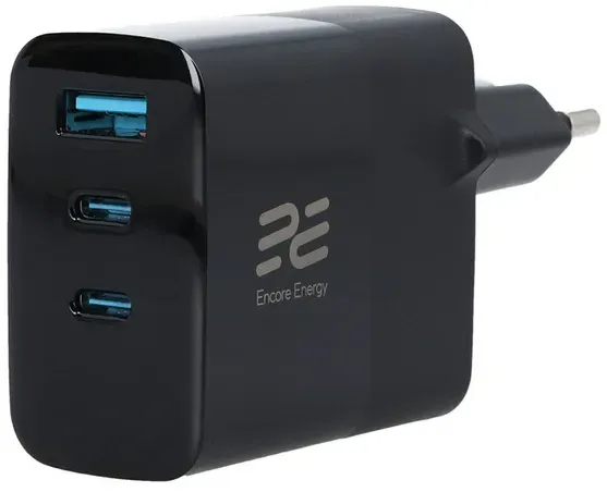 Neue Netzladegerät Encore Energy GaN QC 4+ PD 3.0 USB-A USB-C x2 65W MD-6583R Display + USB-C Kabel Encore Energy 2m