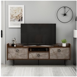 moebel17 TV-Regal TV Lowboard Büsra Walnuss Grau 3 türig 9192, modernes TV Lowboard in Walnuss Grau mit Metall Füße braun|grau